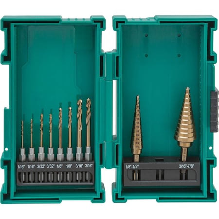 Grizzly Pro M35 HSS Cobalt Quick-Release Hex Shank Step Drill and Drill Bit Set, 10 Pc. T33846