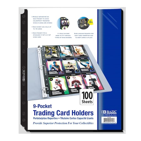 Bazic Products Side Loading 9-Pocket Double Sided Sports Card Holder, 100PK 2102