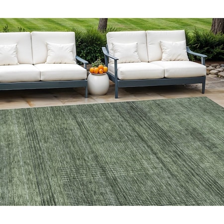Homeroots 9' X 12' Olive Green And Gray Striped Washable Indoor Outdoor Area Rug 588110