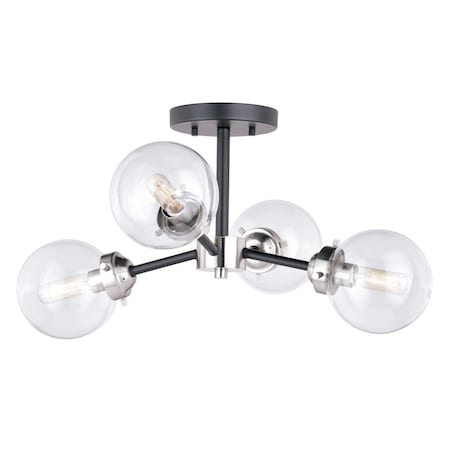 Vaxcel Orbit 20-in W Nickel Industrial Sputnik Semi Flush Mount Ceiling Light Clear Glass C0133