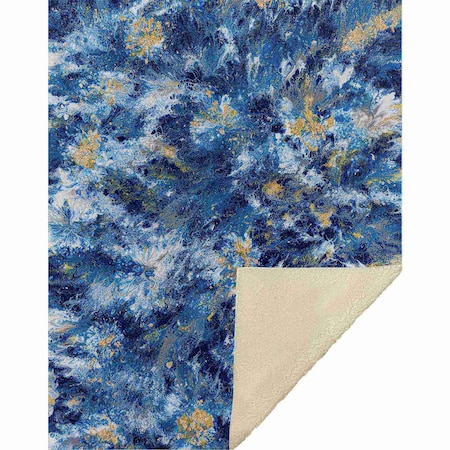 Homeroots 50" X 70" Blue Ivory And Gold Abstract Microfiber Plush Throw Blanket 712317