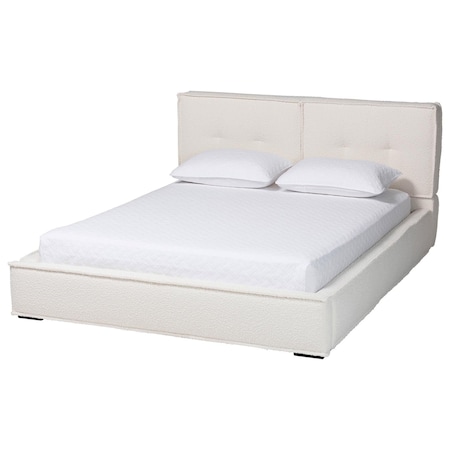 Baxton Studio Laverick Modern Cream Boucle Queen Platform Bed with Border Piping 254-13933-ZORO