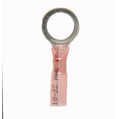 Hillsdale Terminal Ring Terminal, 3/8 in Stud Size, 18 AWG, 600 V, Crimp Termination with Heat Shrink, 250 PK 40043
