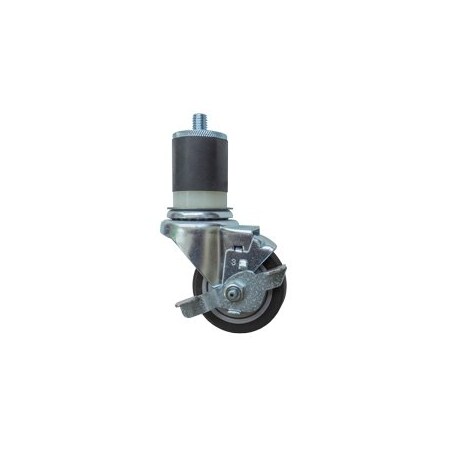 Service Caster 3'' SS Black Poly Swivel 1-5/8'' Expanding Stem Caster with Brake SCC-SSEX20S314-PPUB-BLK-TLB-158