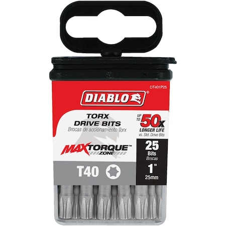 Diablo T40 TORX 1'' Insert Impact Screwdriver Bit, 25PK DT401P25