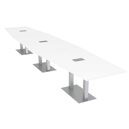 Skutchi Designs Hexagon Conference Table With Power Unit, 48 in W, 192 in L, White HAR-HEX.IR-48X192-DOU-W960-ESIL