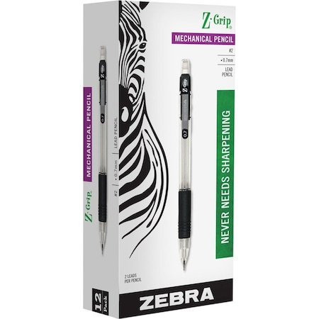Zebra Pen Zgrip Clear Barrel Mechanical Pencil, Black, 12PK ZEB52410