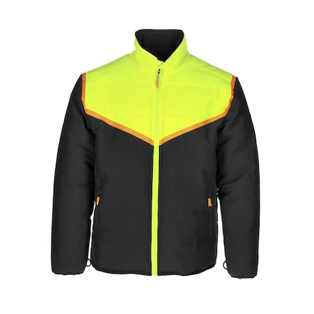 Refrigiwear Men's Insulated Quilted Jacket, Polyester Spandex, Black/Lime, 3XL 8310RBLM3XL