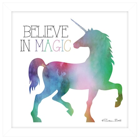 Homeroots Believe in Magic Unicorn White Framed Print Wall Art 405591