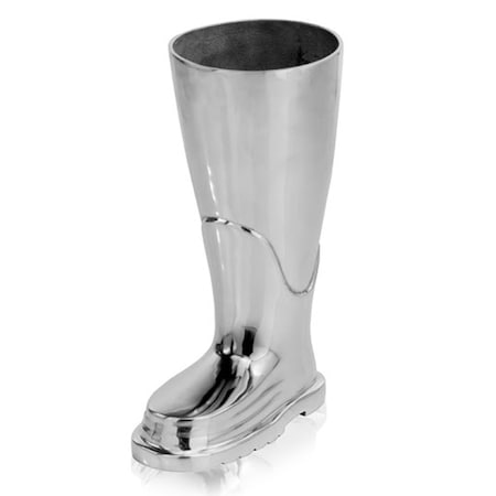 Homeroots 16" Silver Buffed Aluminum Firefighter Boot Umbrella Stand Sculpture 354611