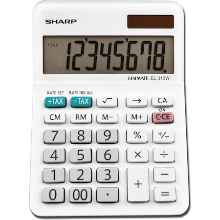 Sharp EL310WB 8 Digit Professional MiniDesktop Calculator, White SHREL310WB