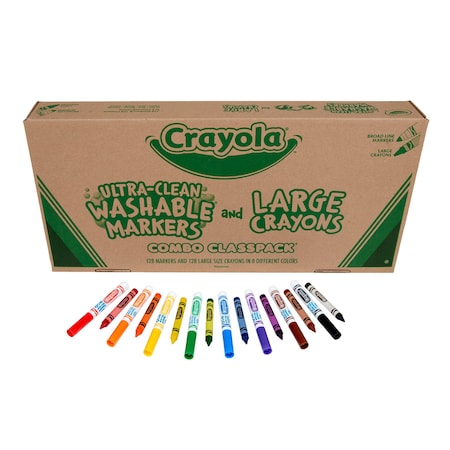 Crayola Large Crayons & Ultra Clean Washable Markers, Combo Class Set, 256-Piece Set 52-3348