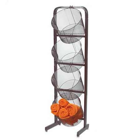 Specialty Store Services 4 Tier Wire Mesh Basket Dump Display With Extra Large 15.5 Inch Dia. Metal Baskets 2392