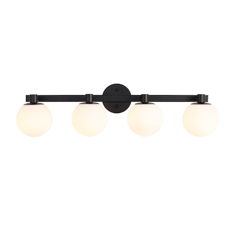 Jonathan Y Modernist Globe 34" 4-Light Metal/Frosted Glass Modern Contemporary LED Vanity, Black JYL3543B