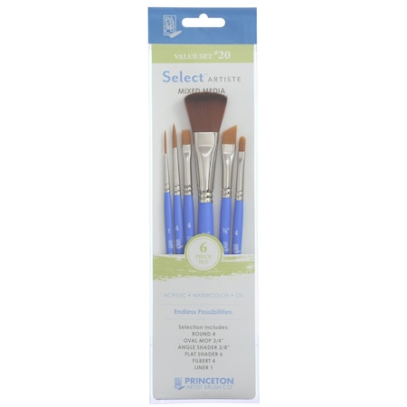 Princeton Select Artiste Brush Set No. 20, Synthetic Bristles, Short Handle Mixed Media, 6-Piece Set P3750SET120