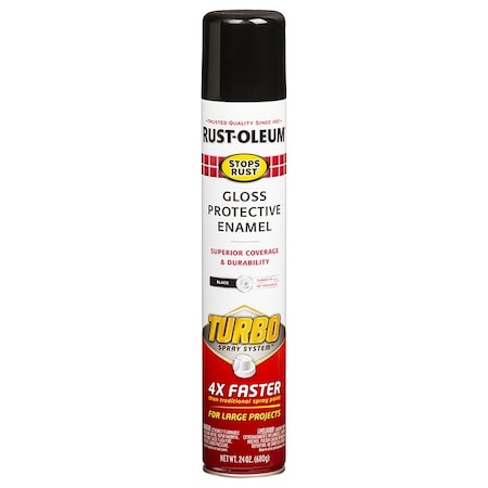 Turbo Stops Rust 24 Oz Rust-Oleum Black Protective Enamel Spray Paint, Gloss 334128