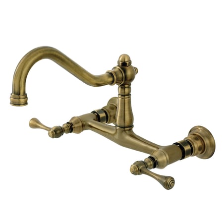 Kingston Brass Double-Handle Wall Mount Bathroom Faucet, Antique Brass KS3243BL