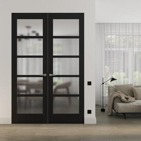 Sartodoors Hidden Double Doors Black 36x84 (2* 18x84) Solid Core Modern Interior QUADRO4002DMF-BLK-36x84-LH-O