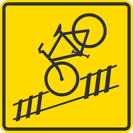 Lyle Rail Tracks, Cyclists Take Care Symbol, 36x36, Engineer Grade, Yellow G-15942-EG_36x36