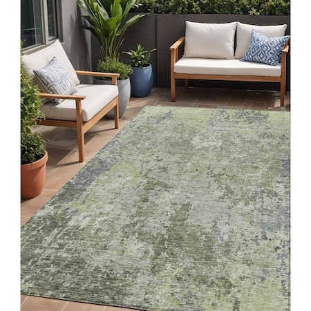 Homeroots 5' X 8' Green And Gray Abstract Washable Indoor Outdoor Area Rug 605549