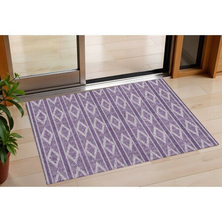 Homeroots 3' X 5' Purple Gray And Ivory Geometric Washable Indoor Outdoor Area Rug 599658
