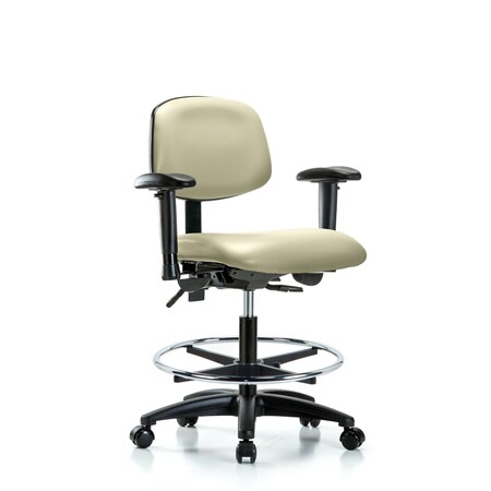 Blue Ridge Ergonomics Chair, Vinyl, Med Bench, AA CF Casters, Wht, 6-Way Adjustable, 22" to 29" Height, Adobe White BR-VMBCH-RG-T0-A1-CF-RC-8501