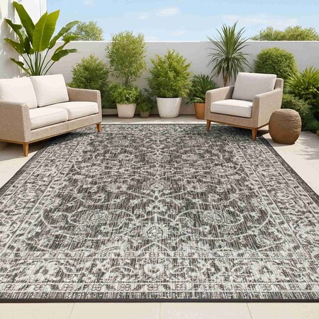 Jonathan Y Palazzo Vine and Border Textured Weave Black/Gray 3 ft. x 5 ft. Indoor/Outdoor Area Rug SMB103C-3