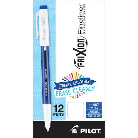 Pilot FRIXION ERASABLE STICK MARKER PEN, 0.6 MM, BLUE INK/BARREL, DOZEN 11467