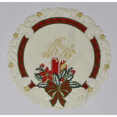 Sinobrite 8 in. Plaid Bows with Candles Doily H0013-008