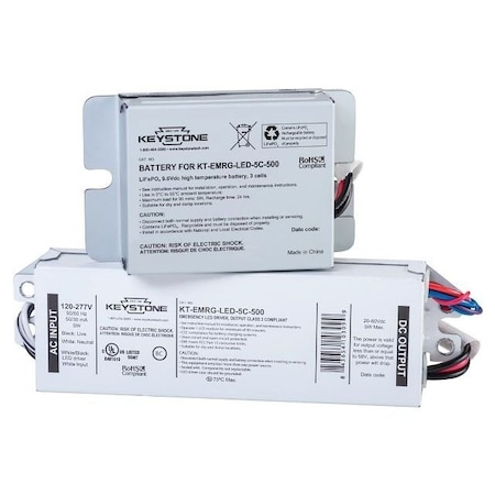 Keystone LED Emergency Back-Up, 5W Constant Wattage Design. Approx 500 Lumens. 120-277V Input. Remote Compact KT-EMRG-LED-5C-500-IP