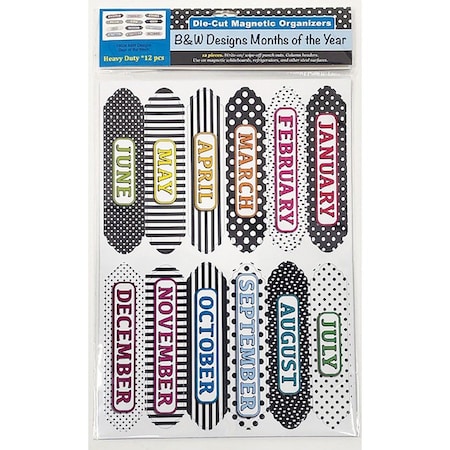 Ashley Die-Cut Magnetic Organizers, Months of the Year, Black/White Pattern 19026