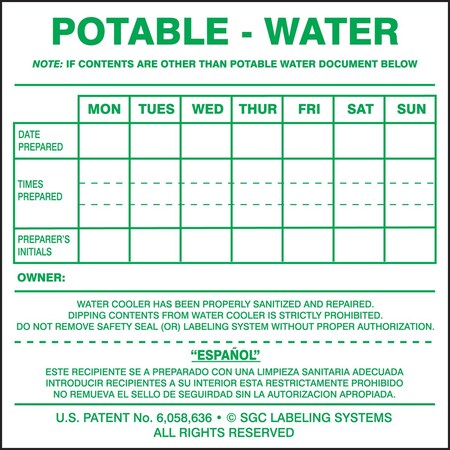 Accuform POTABLE WATER COOLER LABEL 6 X 7 KWC106