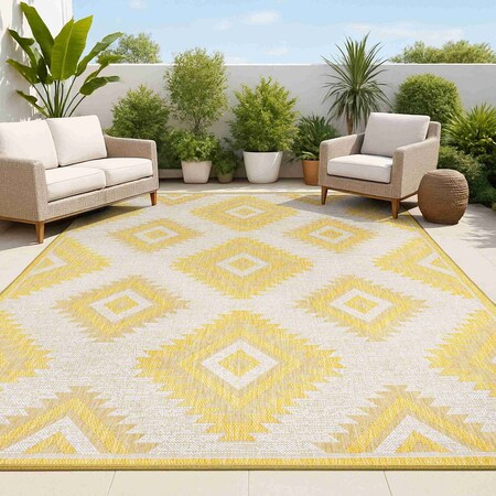 Jonathan Y Lior Geometric Moroccan Diamond Yellow/Cream 5 ft. x 8 ft. Indoor/Outdoor Area Rug TSN202C-5