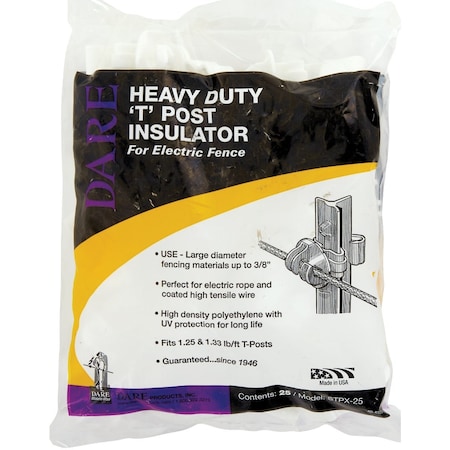 Dare Products Snap-On White Polyethylene T-Post Electric Fence Insulator, 25PK STPX-25