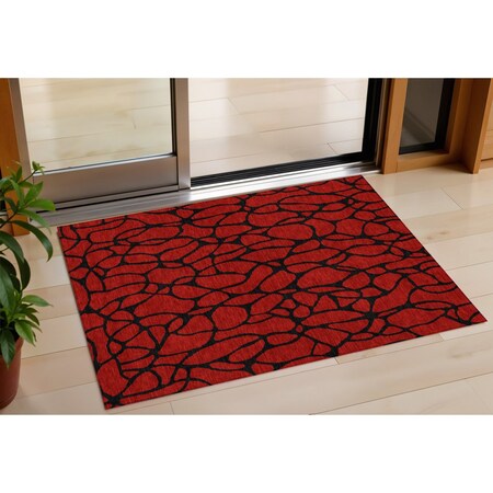 Homeroots 3' X 5' Red And Black Geometric Washable Indoor Outdoor Area Rug 599238