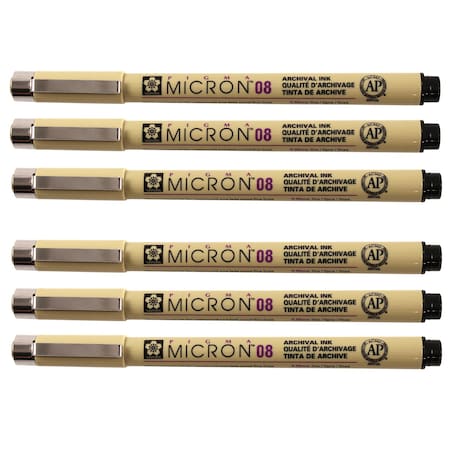 Sakura Pigma Micron Pen, Black, 0.50mm, Size 08, 6PK XSDK08-49
