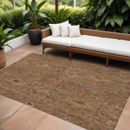 Homeroots 10' X 14' Brown Red And Green Floral Washable Indoor Outdoor Area Rug 604612