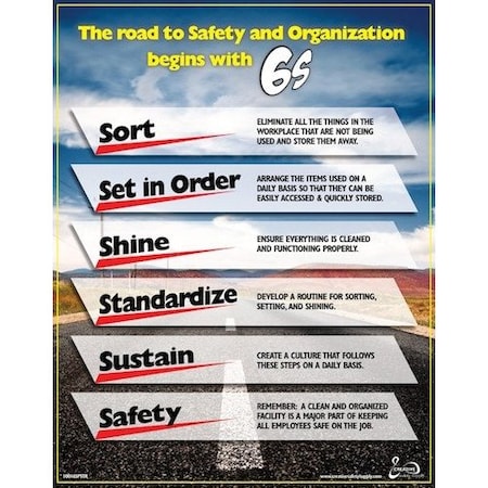 Creative Safety Supply Road to Safety/6S Poster 22in x 28in, +UV Coating PSTR-1016-UV