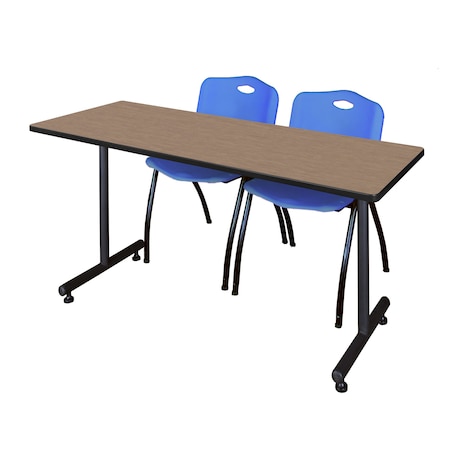 Regency Kobe T-Base Training Seminar Table W/ 2 M Stack Chairs, 66 in W, 24 in L, Noble Oak MKTRCT6624NO47BE