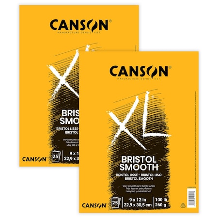 Canson XL Series Bristol Pad, Smooth Finish, Foldover Binding, 25 Sheet, 9x12 inch, 2PK C400061834