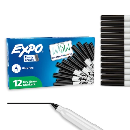 Expo Dry Erase Marker, Ultra Fine, Black, PK12 1871131A