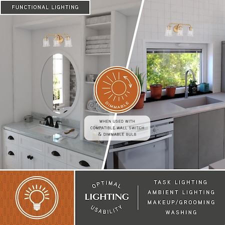 Vaxcel Toledo 3 Light Brass Industrial Jar Bathroom Vanity Fixture W0264