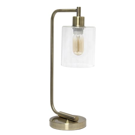 Homeroots 19" Antiqued Brass Metal Lantern Table Lamp With Clear Cylinder Shade 645923