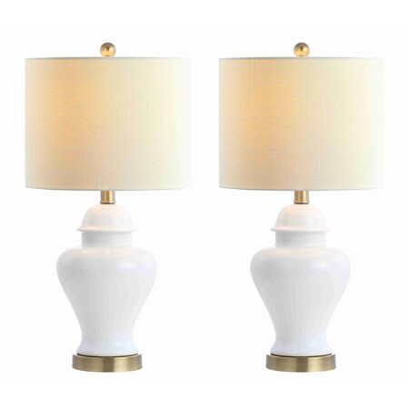 Jonathan Y Qin 22" Ceramic/Iron Classic Cottage LED Table Lamp, White, 2PK JYL6602C-SET2