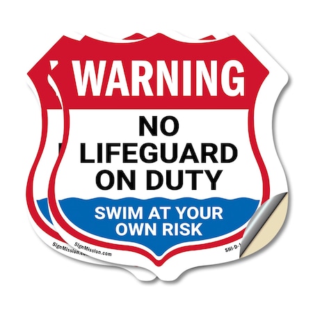 Signmission Warning No Lifeguard On Duty, 12 inch X 12 inch, Vinyl Decal, 2PK SHI-D-2PACK-12-479