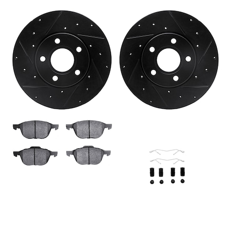 Dynamic Friction Co DFC Rotors-Drilled & Slotted-Black w/ 5000 Advanced Brake Pads Incl Hdw 8512-54074