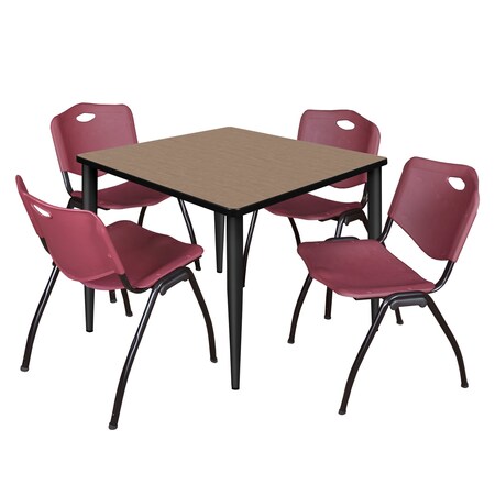 Regency Square Kahlo Breakroom Table W/ 4 M Stack Chairs, 42 in W, 42 in L, Noble Oak TPL4242NOBK47BY