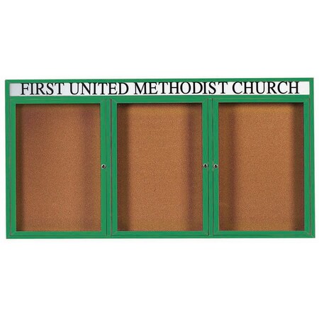 Aarco Illuminated Enclosed Bulletin Board w/ Header Green Powder Coated Al Frame, 48''Hx96''W DCC4896-3RHIG