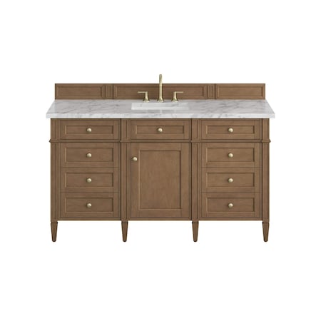 James Martin Vanities Brittany 60" Single Vanity, Pecan w/ 3 CM Carrara Marble Top 655-V60S-PCN-3CAR