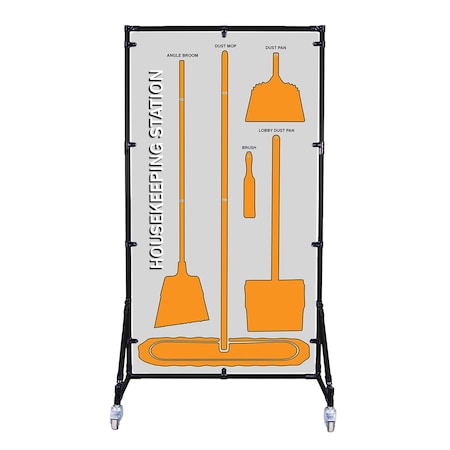5S Supplies Housekeeping Shadow Board Broom Station V4, Gray / Orange Shadows, No Broom + Stand HSB-V4-GRAY/ORANGE-BO-STAND